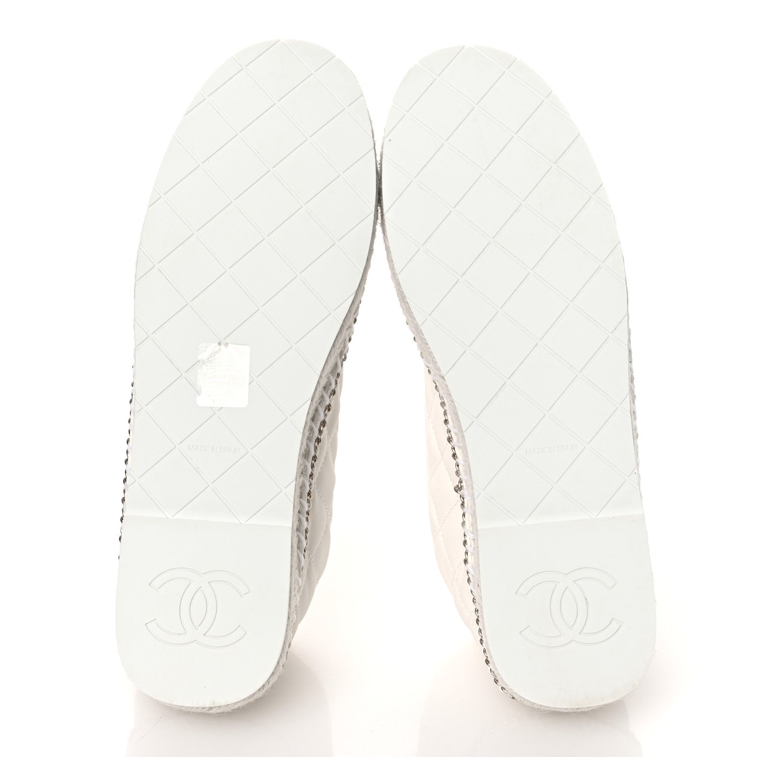 Chanel Shiny Lambskin Quilted Grosgrain Cap Toe CC Chain Espadrilles 39 White Black 7 of 11