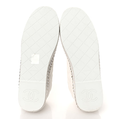 Chanel Shiny Lambskin Quilted Grosgrain Cap Toe CC Chain Espadrilles 39 White Black 7 of 11