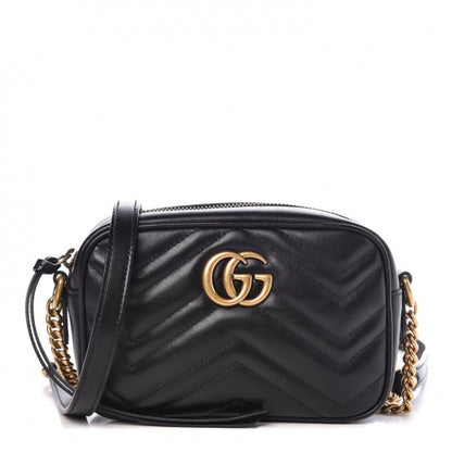 Gucci Calfskin Matelasse Mini GG Marmont Chain Shoulder Bag Black 1 of 7