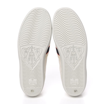 Gucci Calfskin Stripe Womens New Ace Sneakers 36.5 New Mystic White Ecru Red Flame 5 of 10
