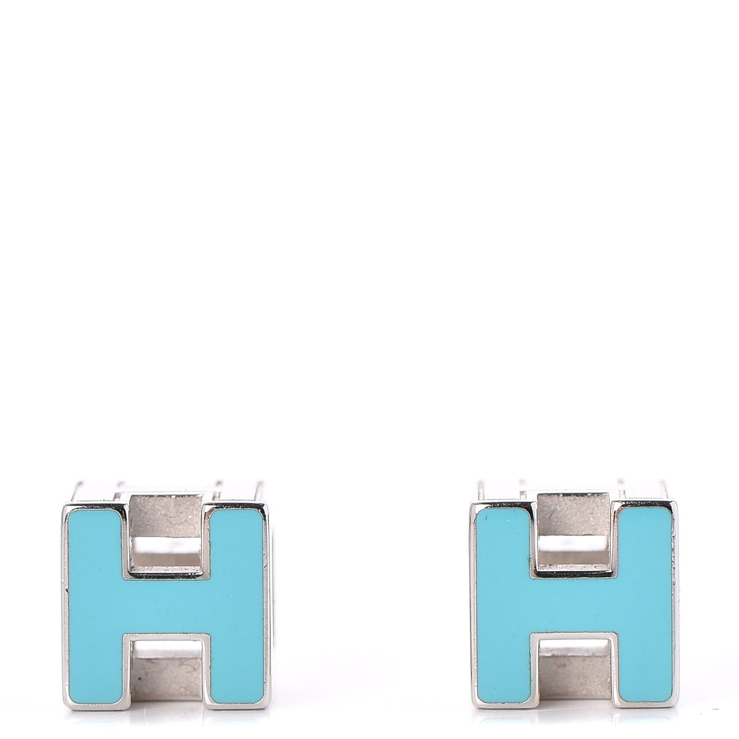 Hermes Palladium Lacquered Cage d'H Earrings Bleu Atoll 1 of 7