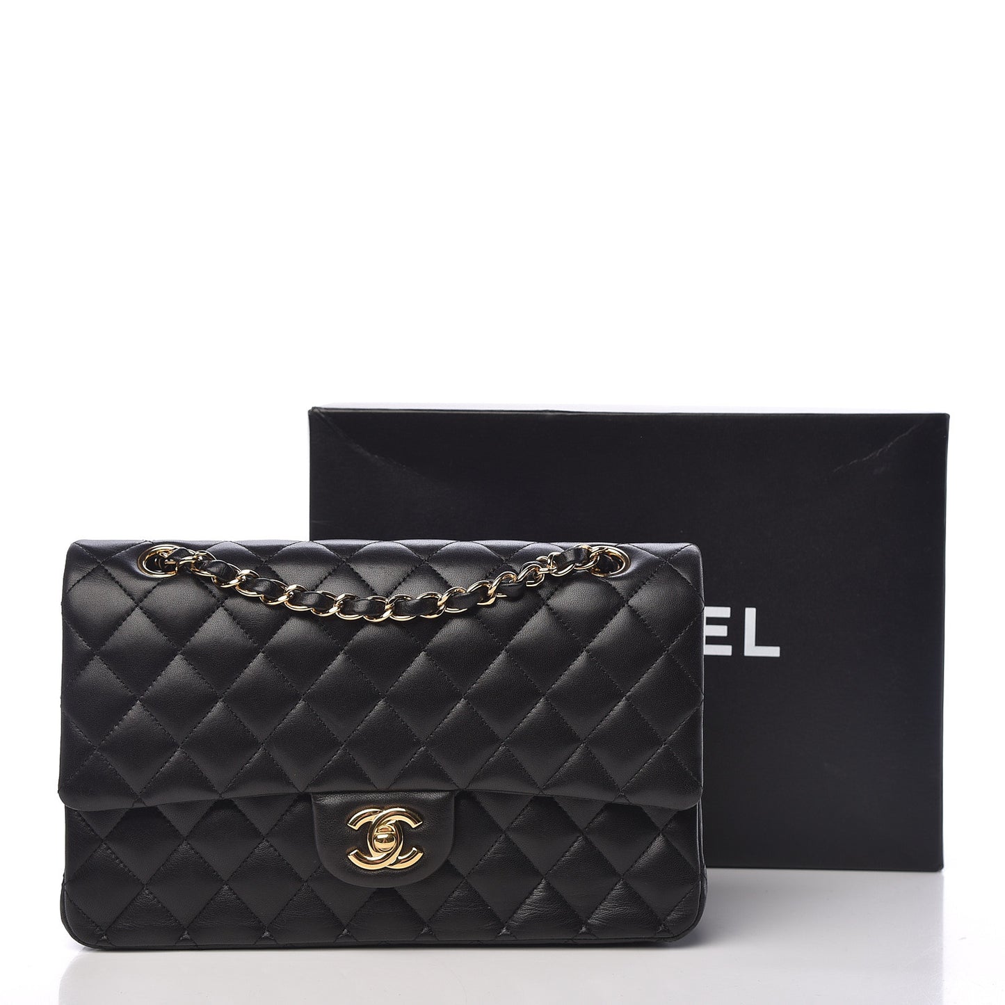 Lambskin Quilted Medium Double Flap Black