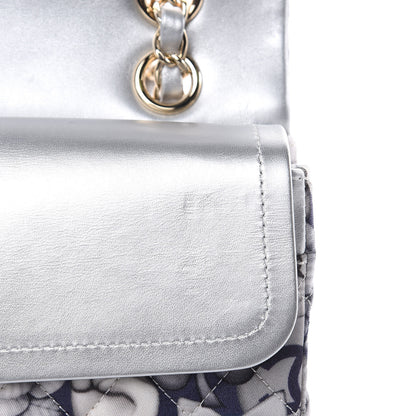 Chanel Nylon Quilted Medium Cat Emoticon Double Flap Navy Grey Ecru 11 of 13