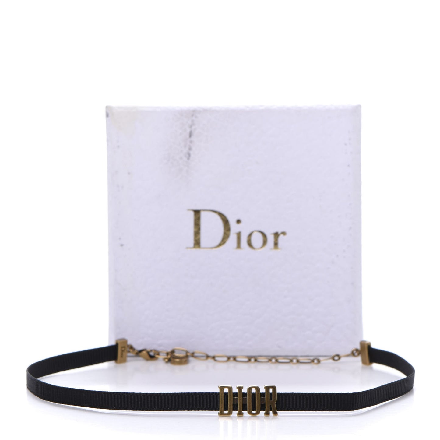 Grosgrain Ribbon Dior Logo Choker Necklace Black
