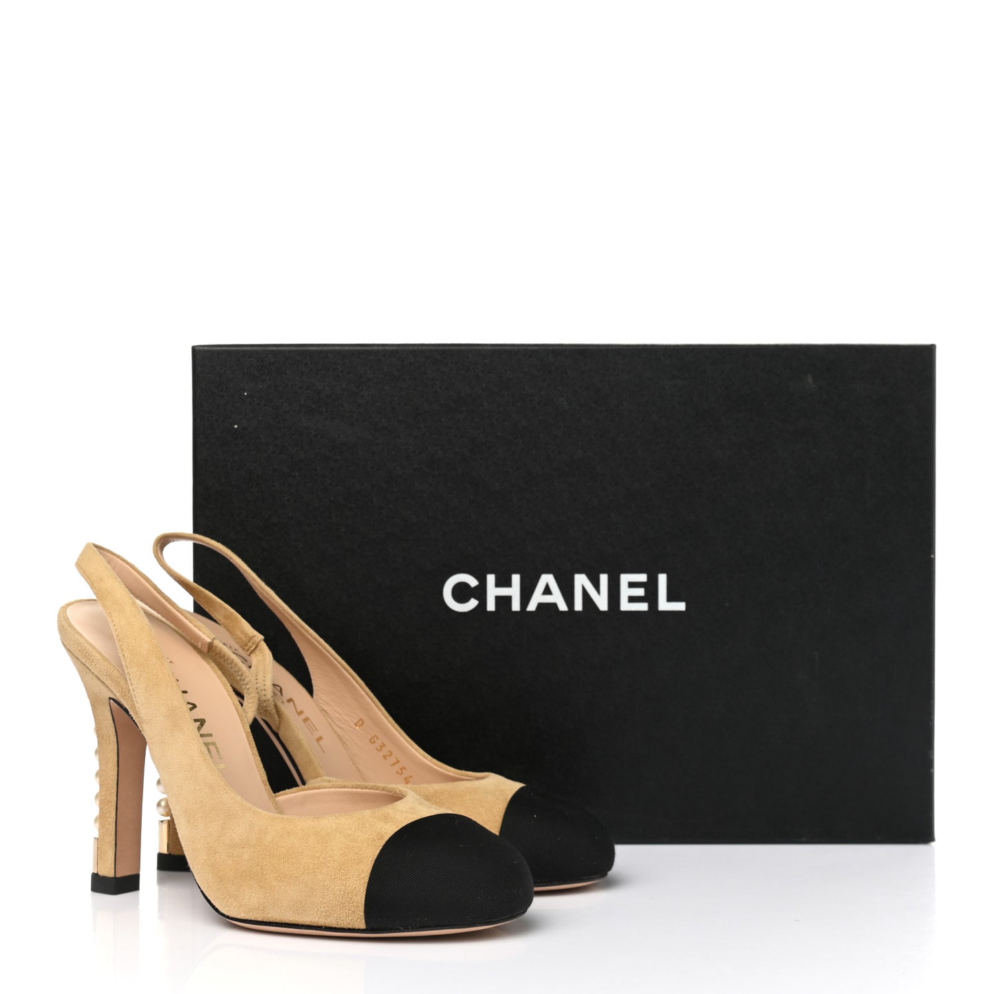 Kid Suede Grosgrain Cap Toe Pearl Slingback Sandals 35 Beige Black