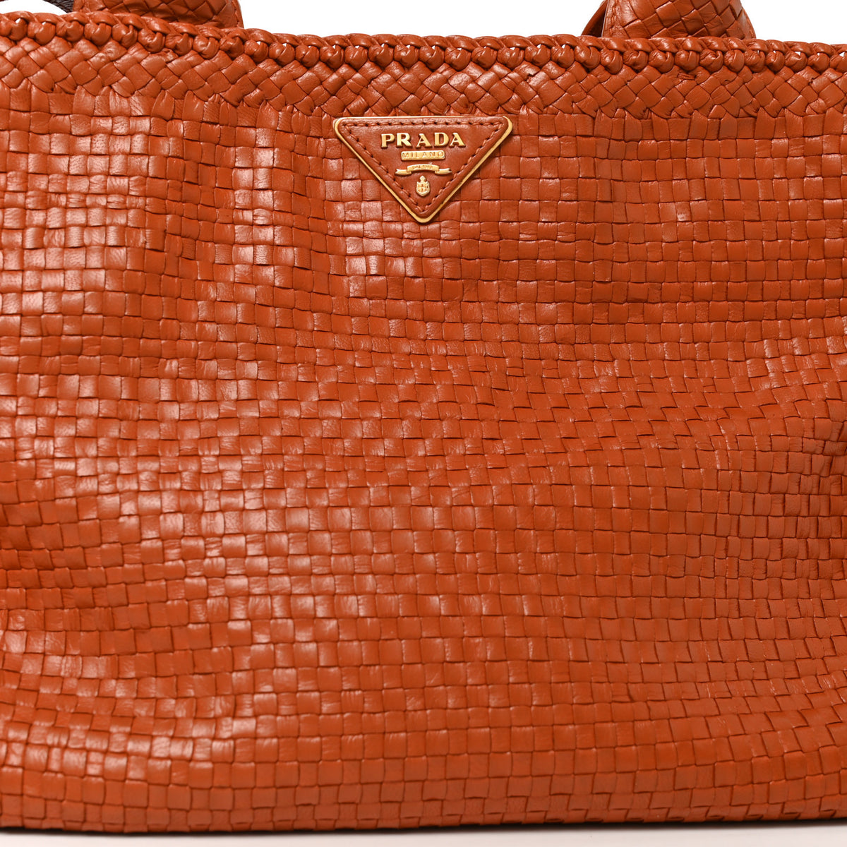 Goatskin Woven Small Tote Cognac