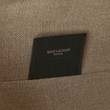 Saint Laurent Canvas Calfskin Teddy Drawstring Shopping Tote White Black 8 of 11