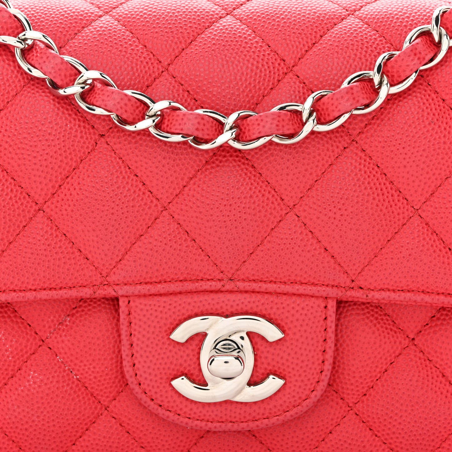 Caviar Quilted Mini Rectangular Flap Red
