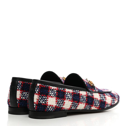 Gucci Vintage Tweed Check Horsebit Womens Jordaan Loafers 36.5 White Hibiscus Red Marine 4 of 9