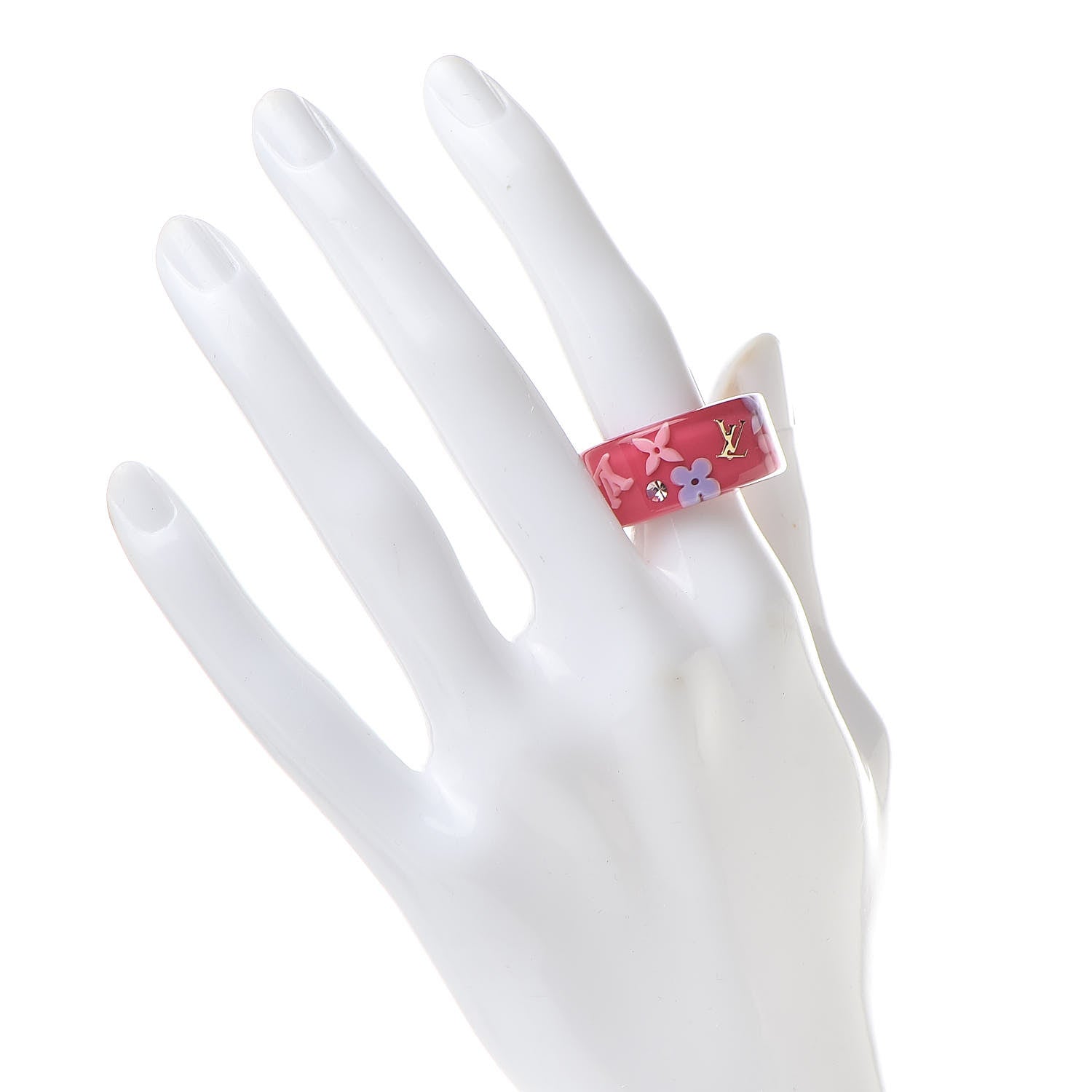 Louis Vuitton Swarovski Crystal Resin Inclusion Ring 7.5 Rose Pop 2 of 5