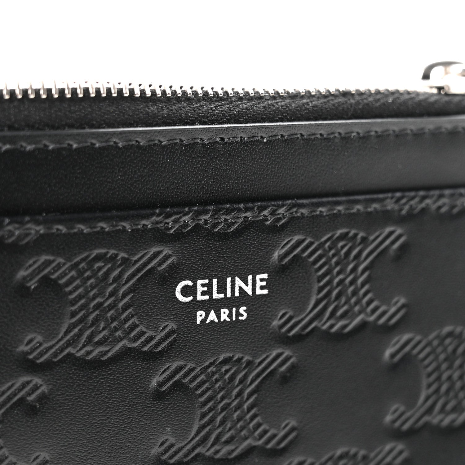 Celine Calfskin Triomphe Embossed Zipped Card Holder Black 6 of 8