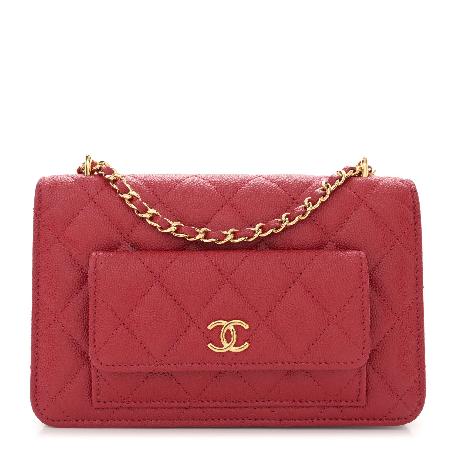 Chanel Caviar Quilted Pocket Clutch With Chain WOC Red 1 of 14