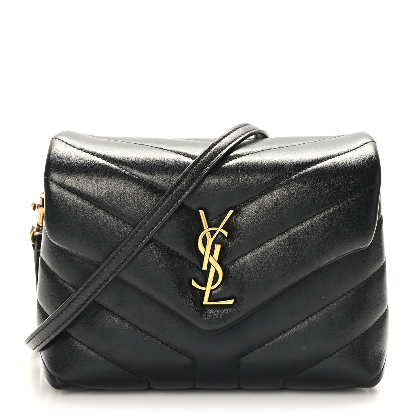 Calfskin Y Quilted Monogram Toy Loulou Crossbody Bag Black