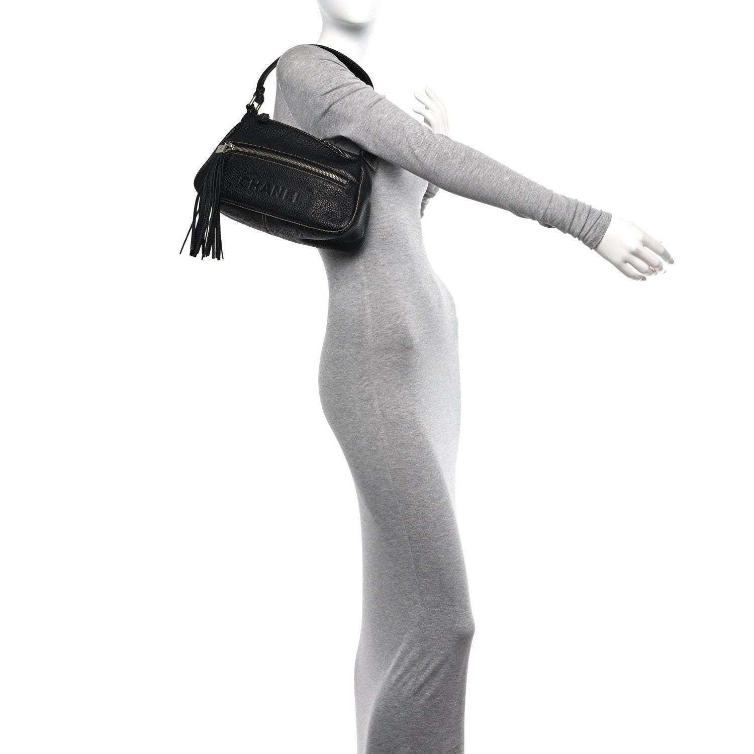 Chanel Grained Calfskin Tassel Shoulder Bag Black 2 of 11