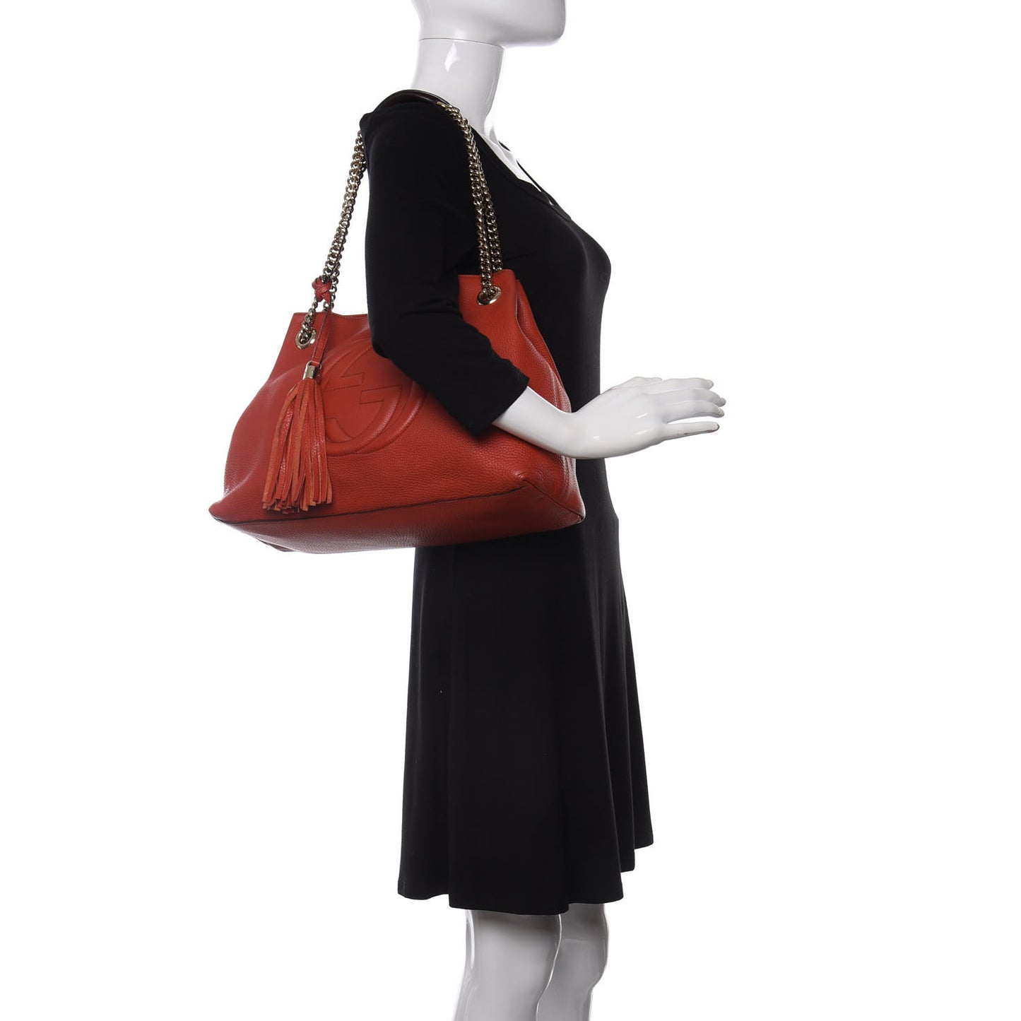 Pebbled Calfskin Medium Soho Chain Shoulder Bag Tabasco Red