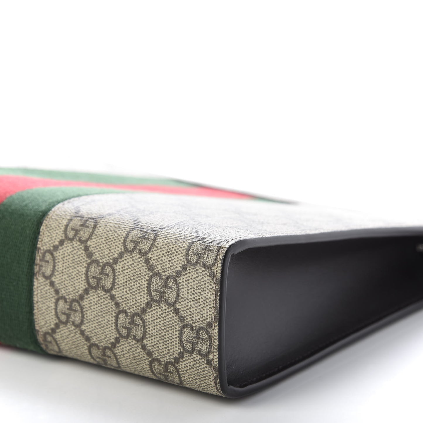 GG Supreme Monogram Selleria Calfskin Web New Web Cosmetic Case Beige Ebony Cocoa
