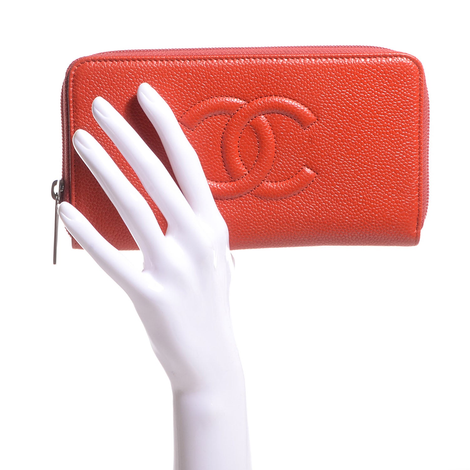 Chanel Caviar CC Timeless Large Gusset Zip Around Wallet Orange 2 of 9