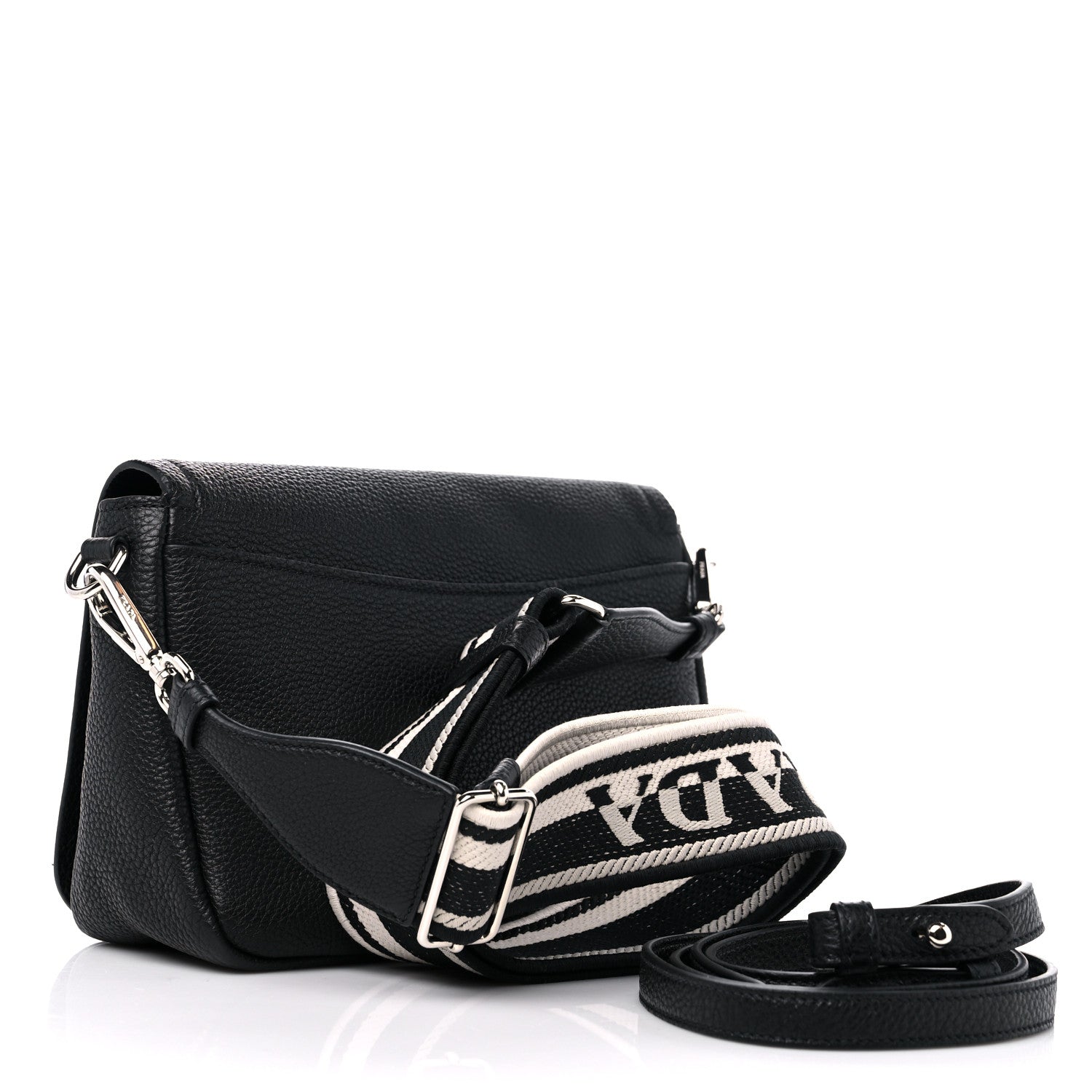 Prada Vitello Daino Soft Flap Crossbody Black 3 of 8
