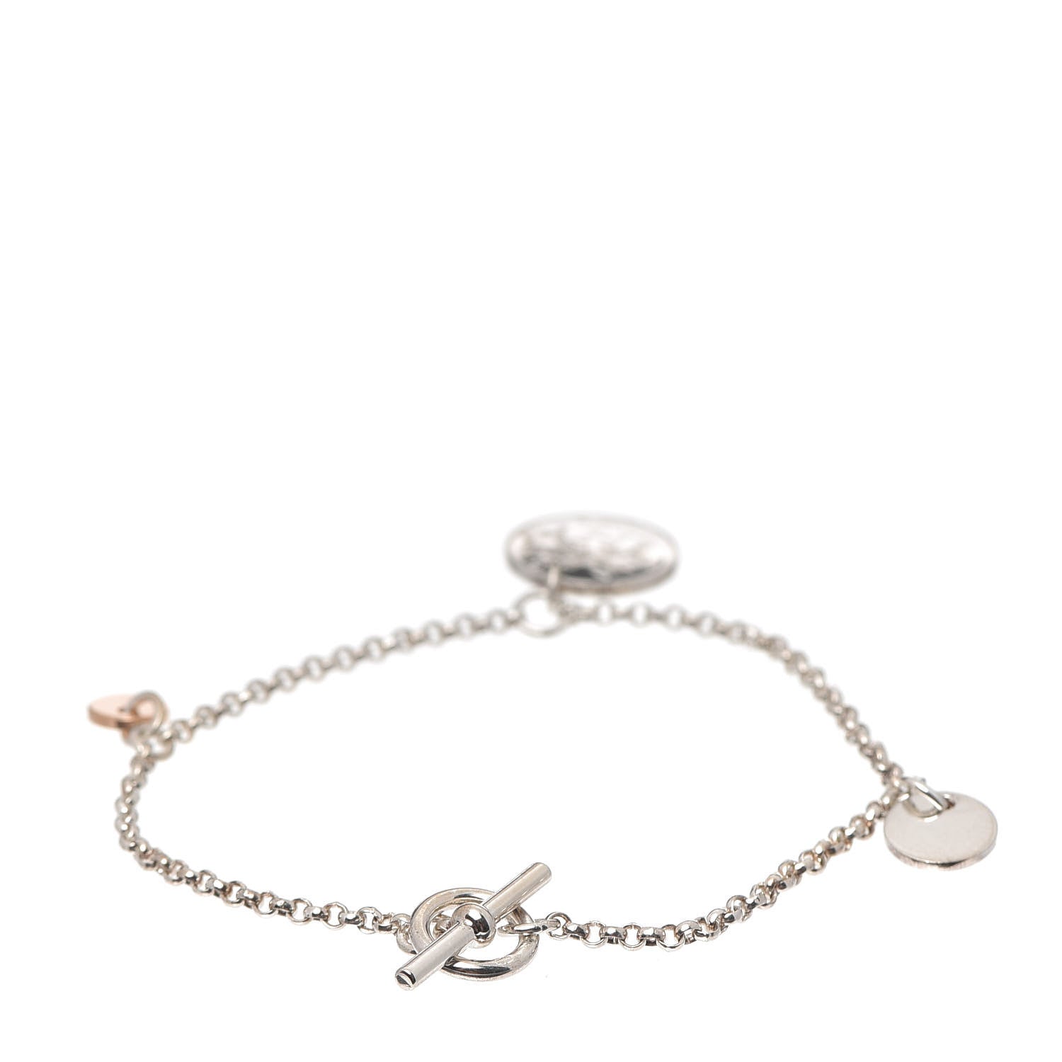 Hermes Sterling Silver 18K Rose Gold PM Ex-Libris Bracelet SH 3 of 5