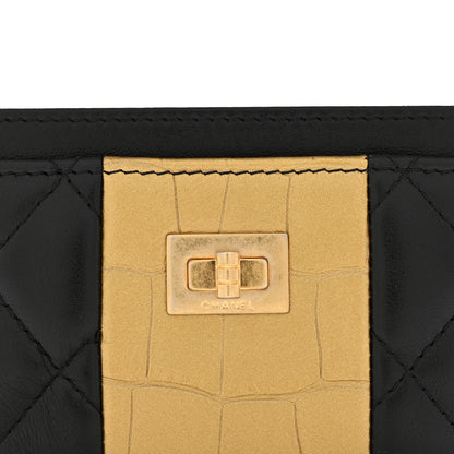 Chanel Lambskin Metallic Calfskin Crocodile Embossed 2.55 Reissue Card Holder Black Gold 9 of 9