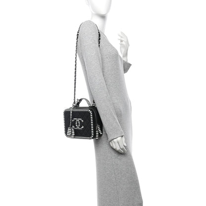 Chanel Caviar Quilted Striped Medium CC Filigree Vanity Case Black White 2 of 11