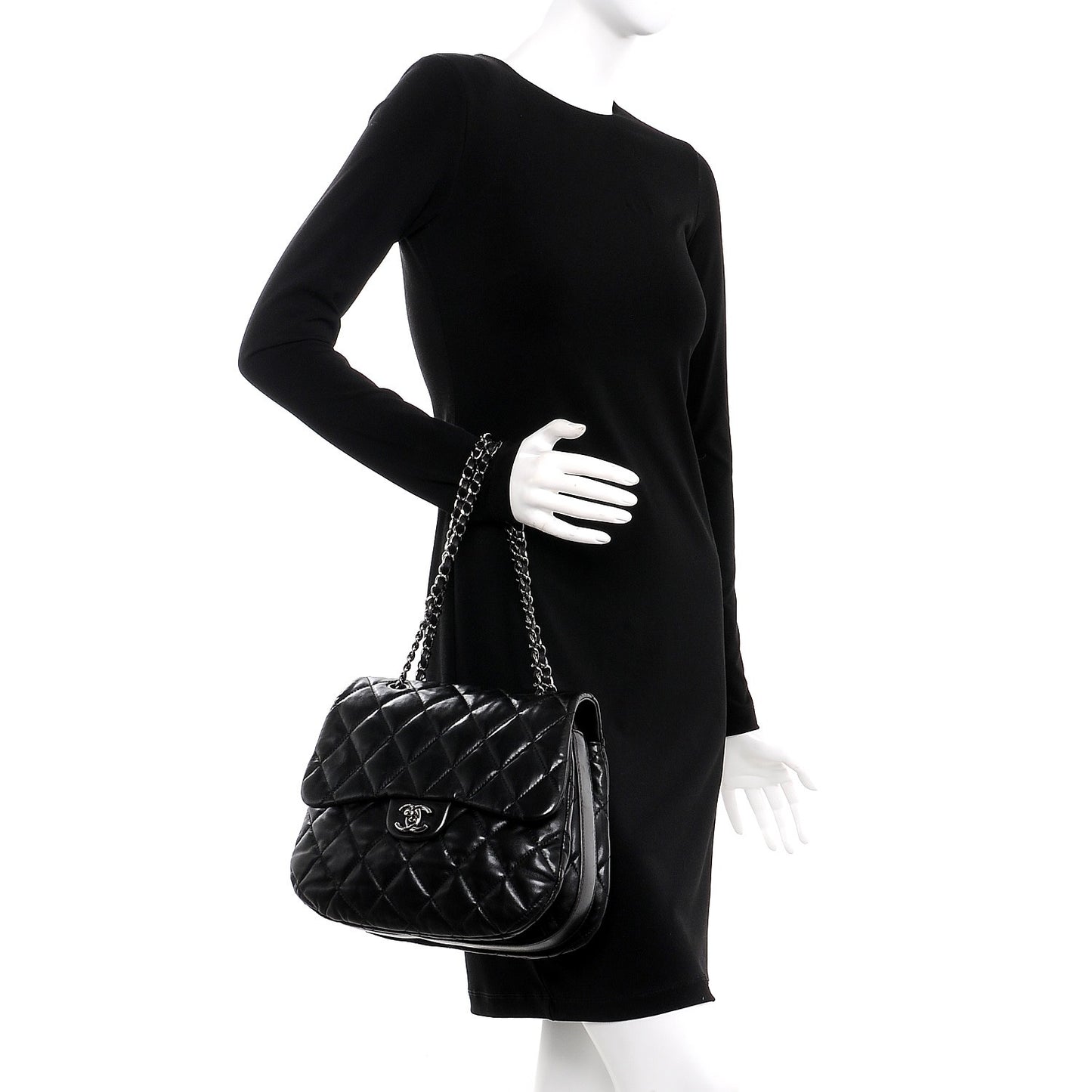 Lambskin Quilted 3 Large Flap Black