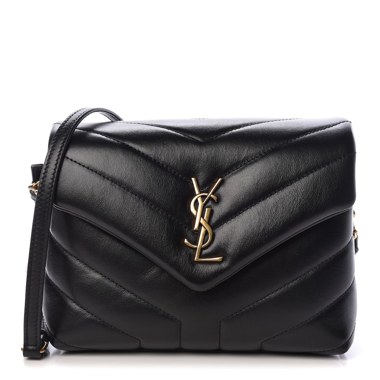 Calfskin Y Quilted Monogram Toy Loulou Crossbody Bag Black