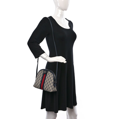 Gucci GG Supreme Monogram Textured Dollar Calfskin Web Small Ophidia Dome Shoulder Bag Beige Blue 2 of 13