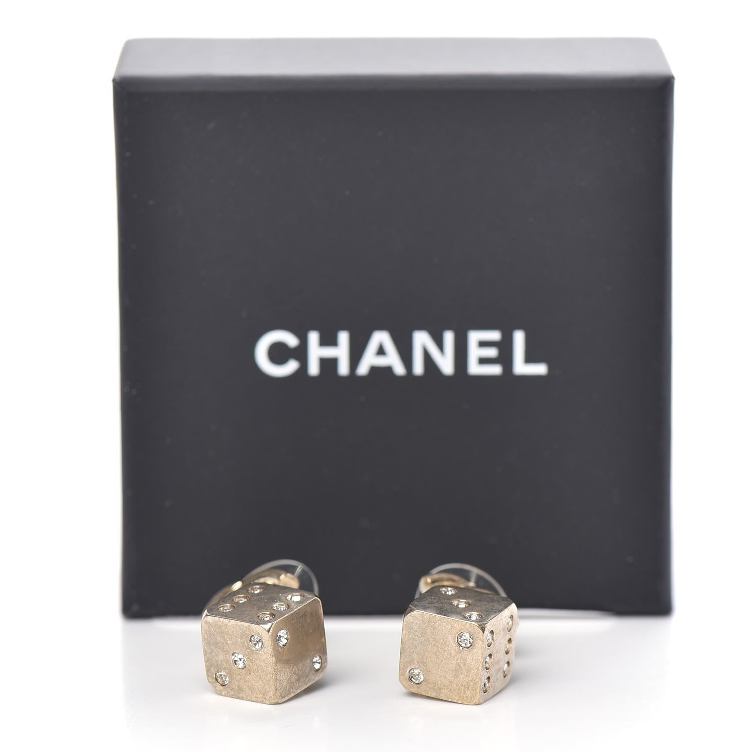 Chanel Crystal CC Turnlock Dice Drop Earrings Gold 5 of 5