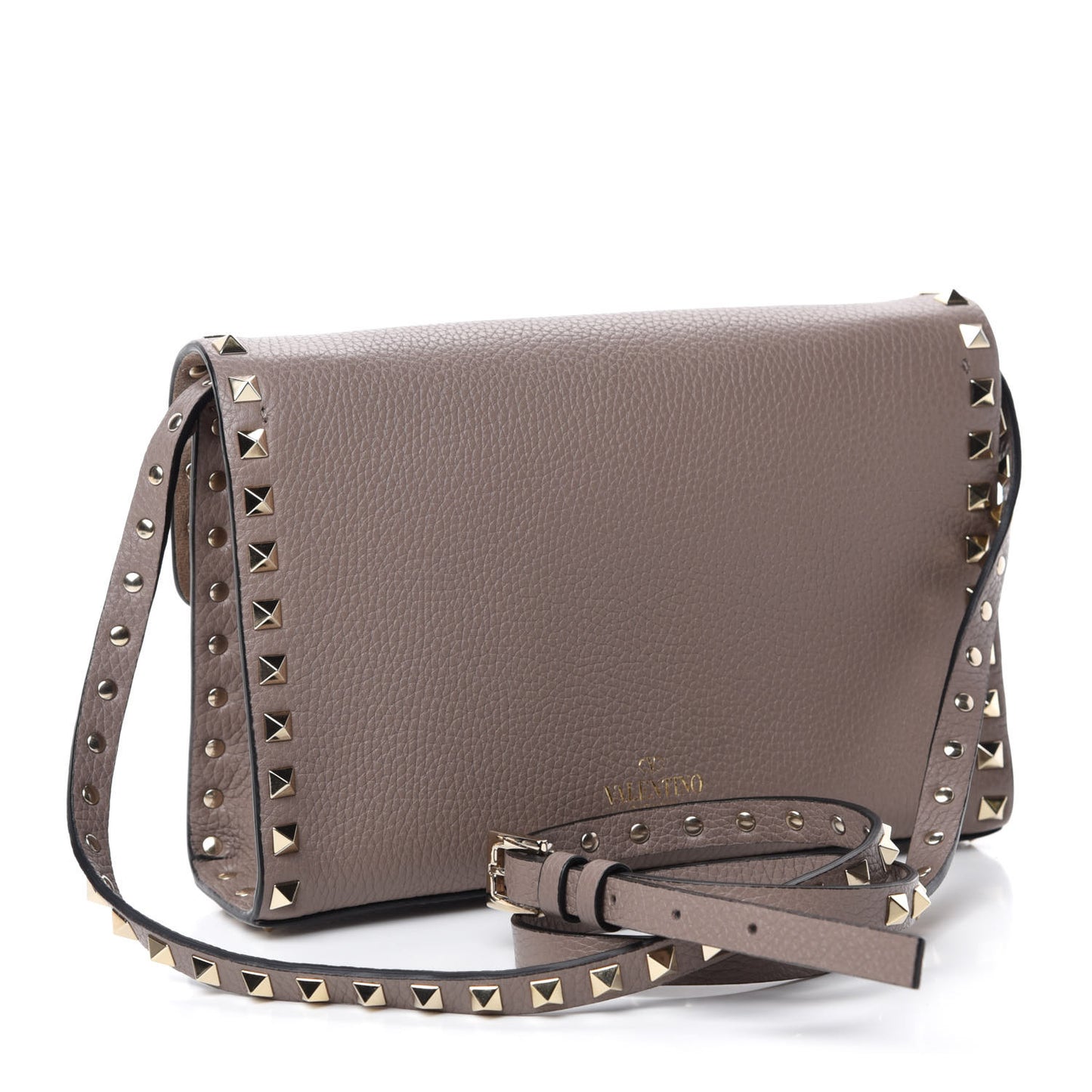Pebbled Calfskin Medium Rockstud Flip Lock Crossbody Bag Clay