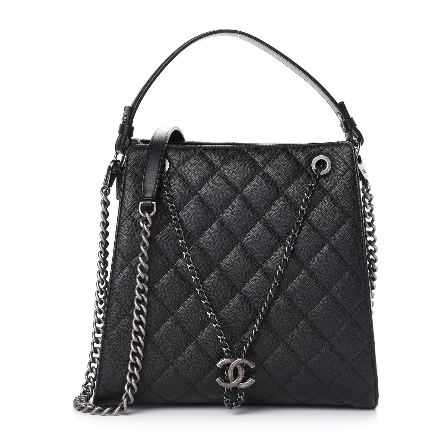 Caviar Quilted Medium CC Bucket Bag Black