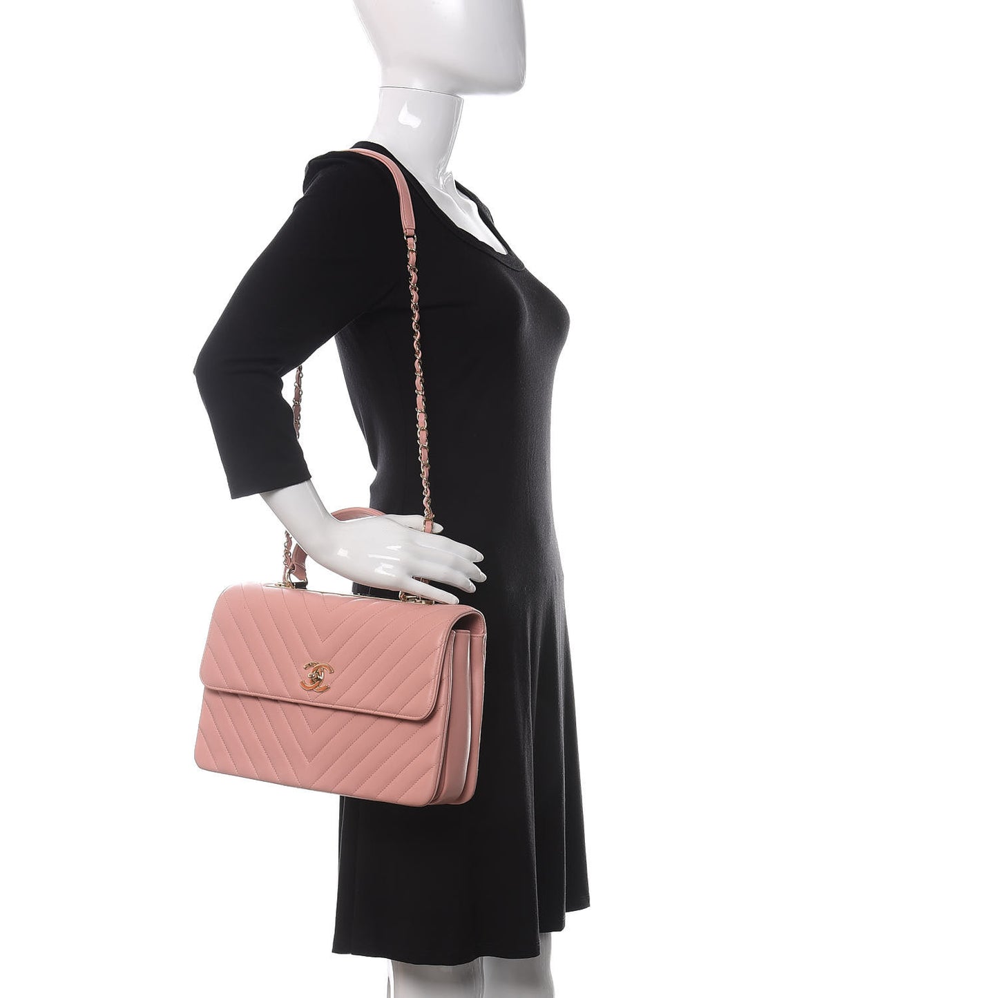 Lambskin Chevron Quilted Medium Trendy CC Dual Handle Flap Bag Pink
