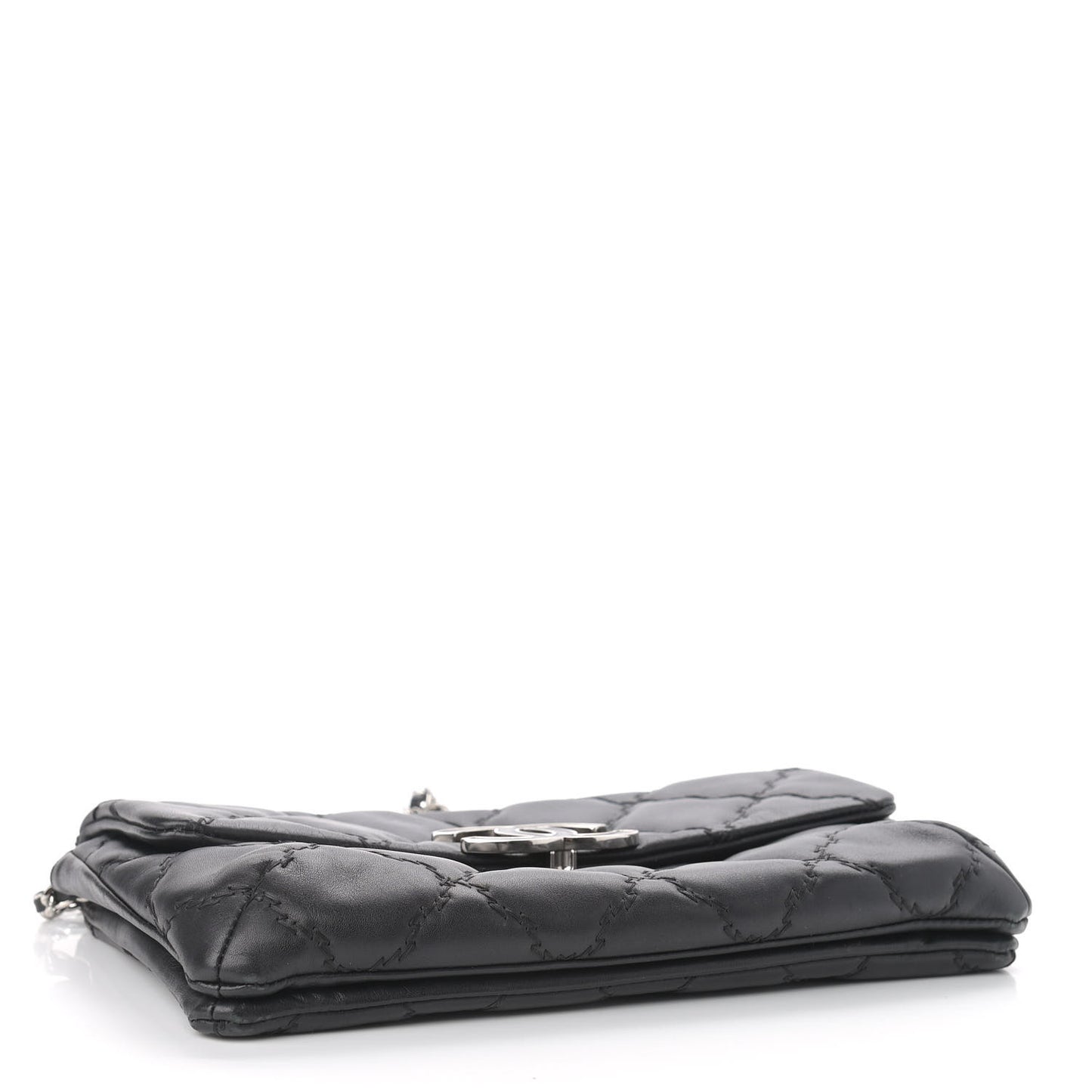 Calfskin Quilted Double Stitch Hamptons Clutch with Chain Black