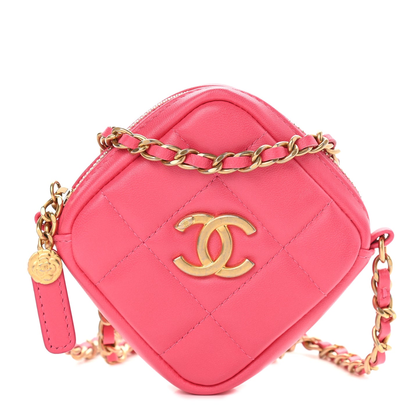 Lambskin Quilted Diamond Coin Purse With Chain Pink