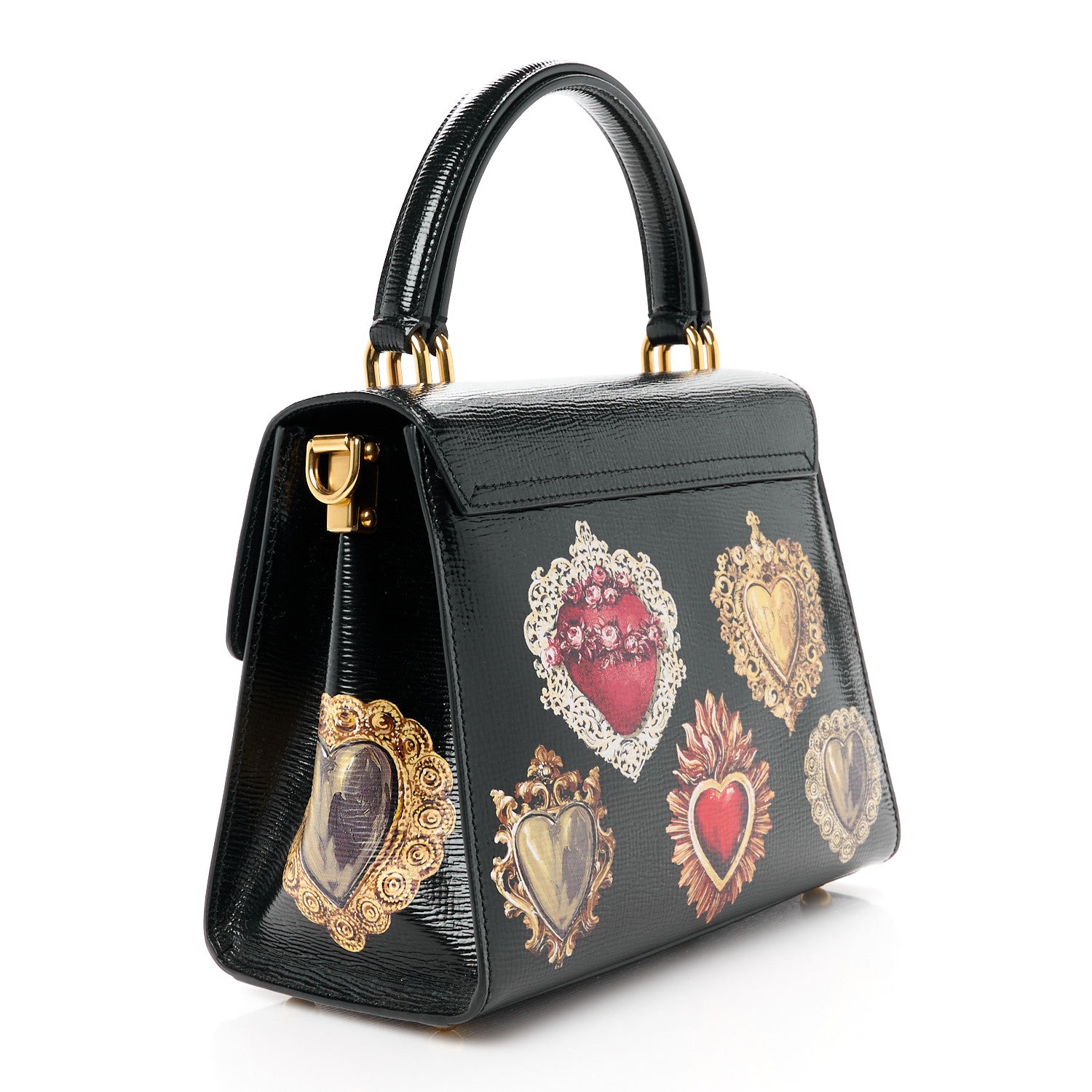 Dolce & Gabbana DOLCE GABBANA Grained Calfskin Heart Printed Welcome Satchel Black Multicolor 3 of 11