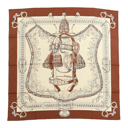 Hermes Cashmere Silk Bride De Cour Remix Scarf 140 Cacao Naturel Black 1 of 3