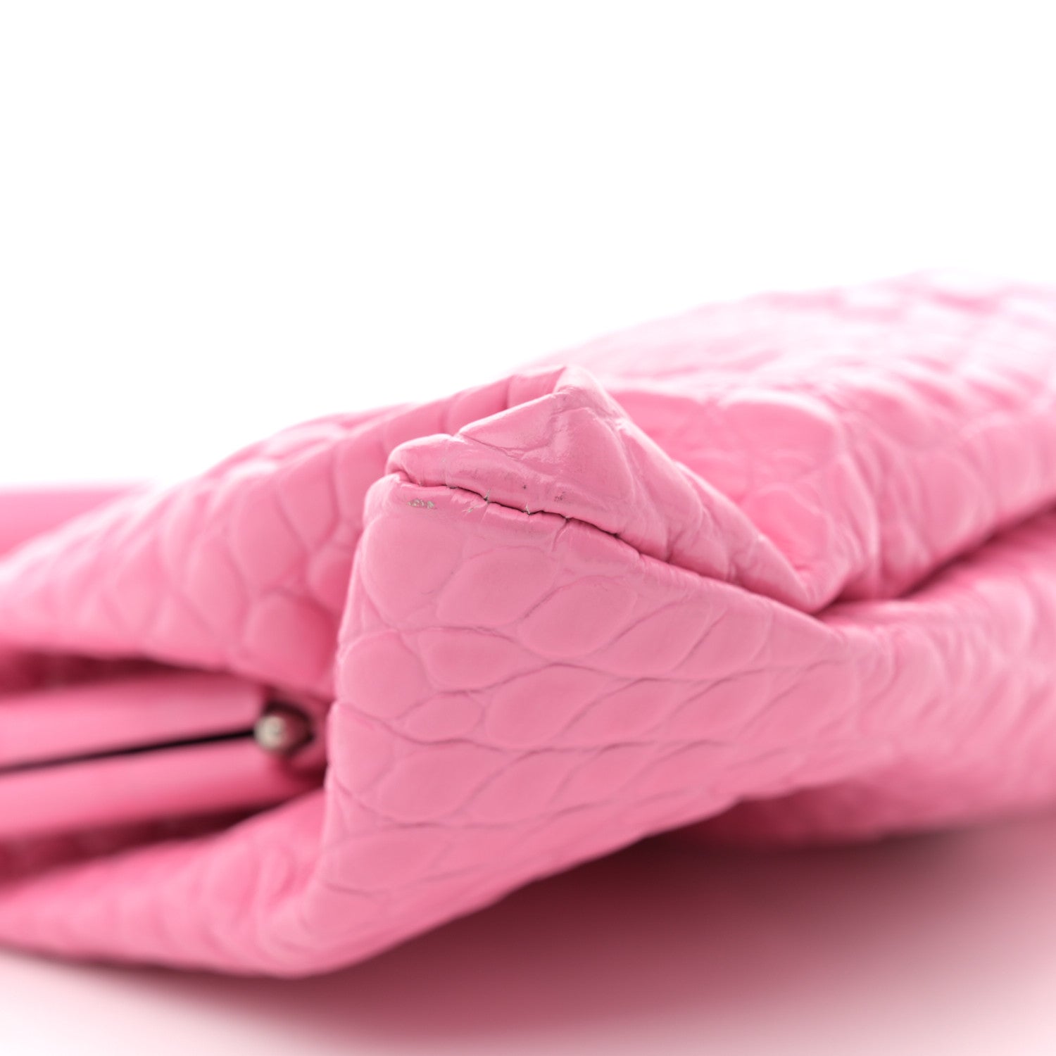 Balenciaga Shiny Supple Calfskin Logo Crocodile Embossed XL Cloud Clutch Pink 9 of 12