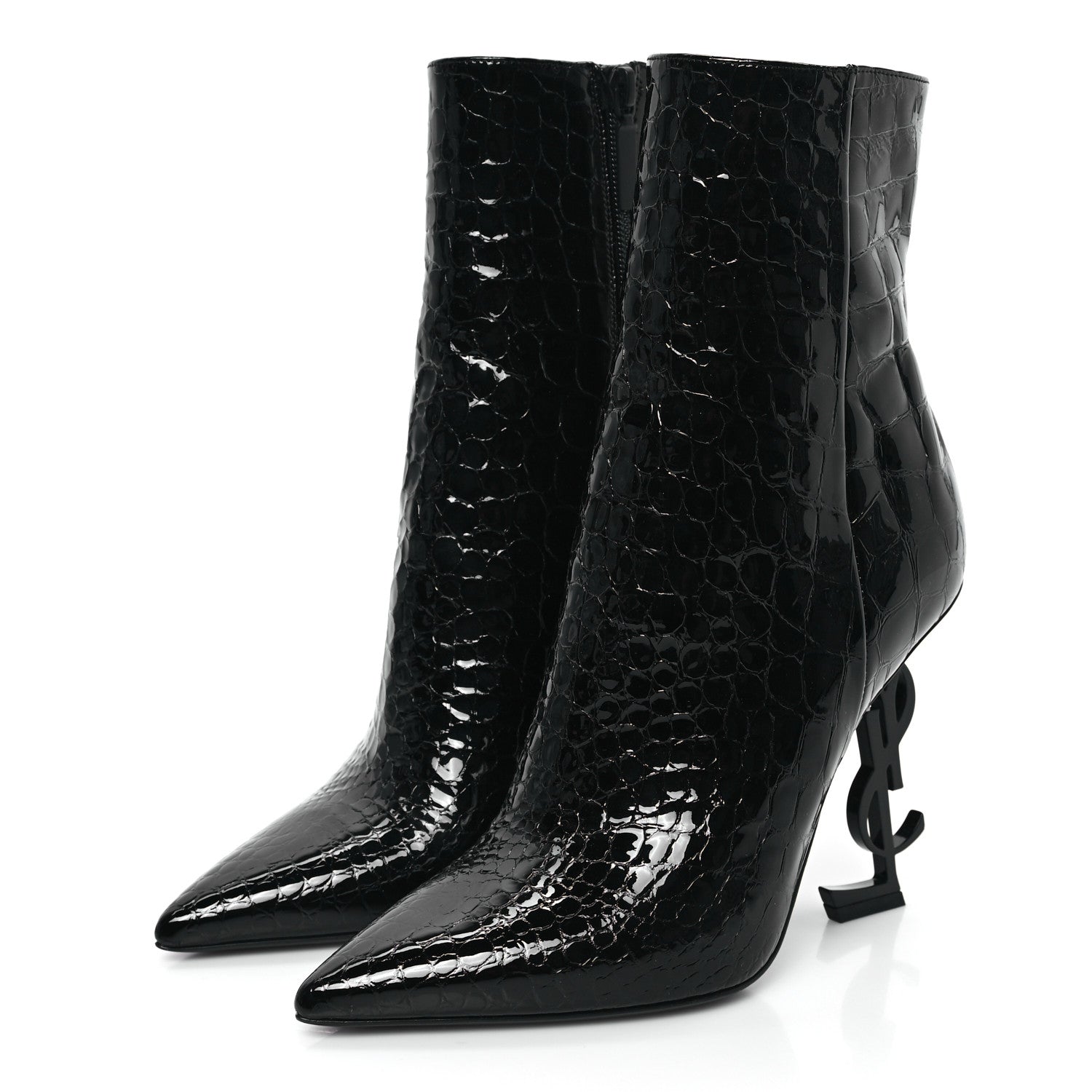 Saint Laurent Alligator Embossed Patent Calfskin Opyum 110 Ankle Boots 38 Black 3 of 8