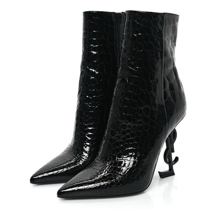 Saint Laurent Alligator Embossed Patent Calfskin Opyum 110 Ankle Boots 38 Black 3 of 8