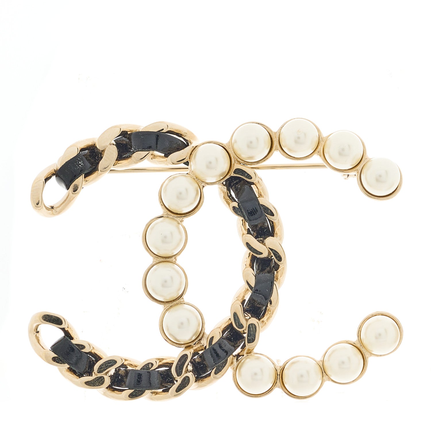 Chanel Lambskin Pearl CC Chain Brooch Black Gold 1 of 4