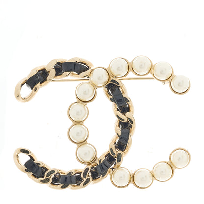Chanel Lambskin Pearl CC Chain Brooch Black Gold 1 of 4