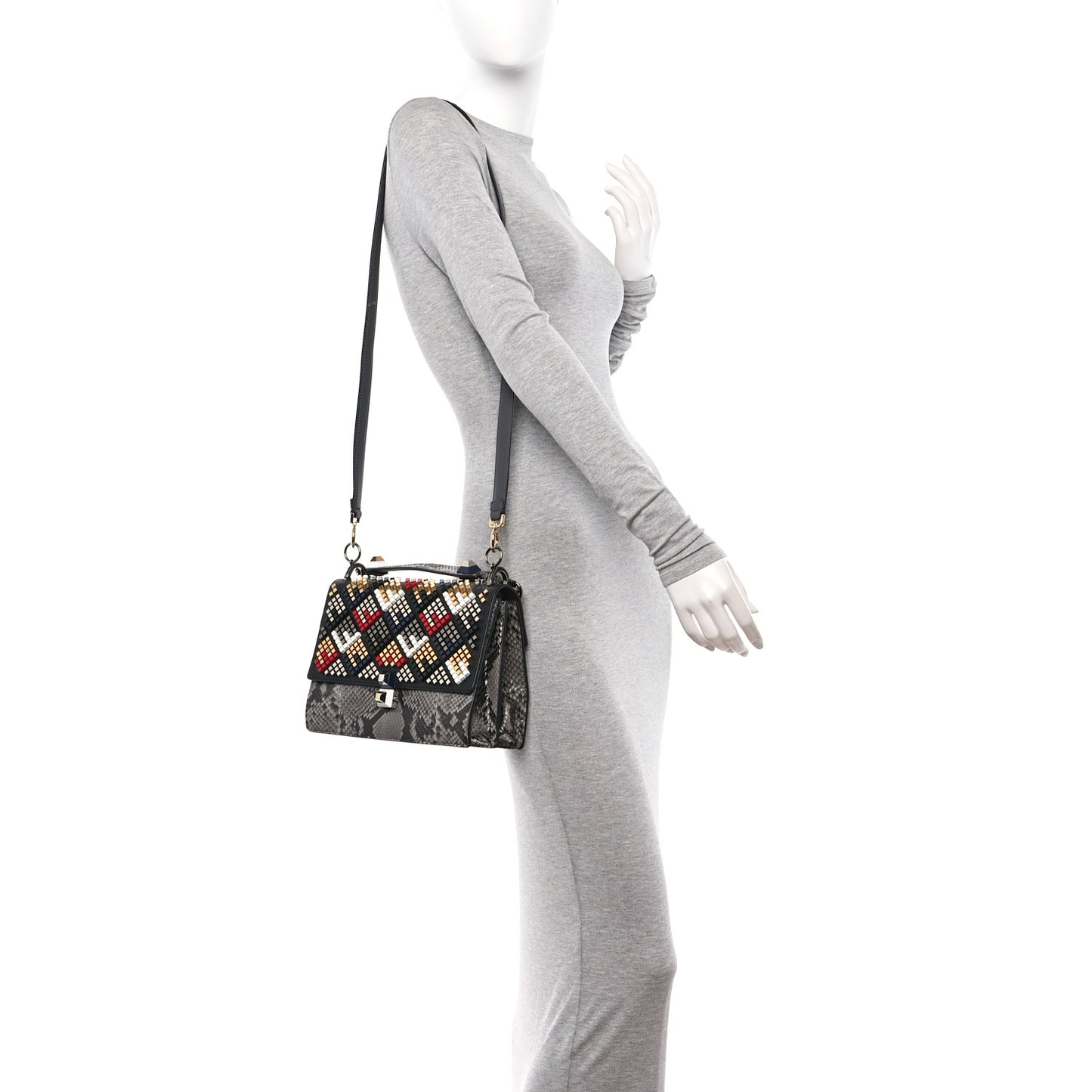 Vitello Century Snakeskin Studded Kan I Shoulder Bag Black Multicolor