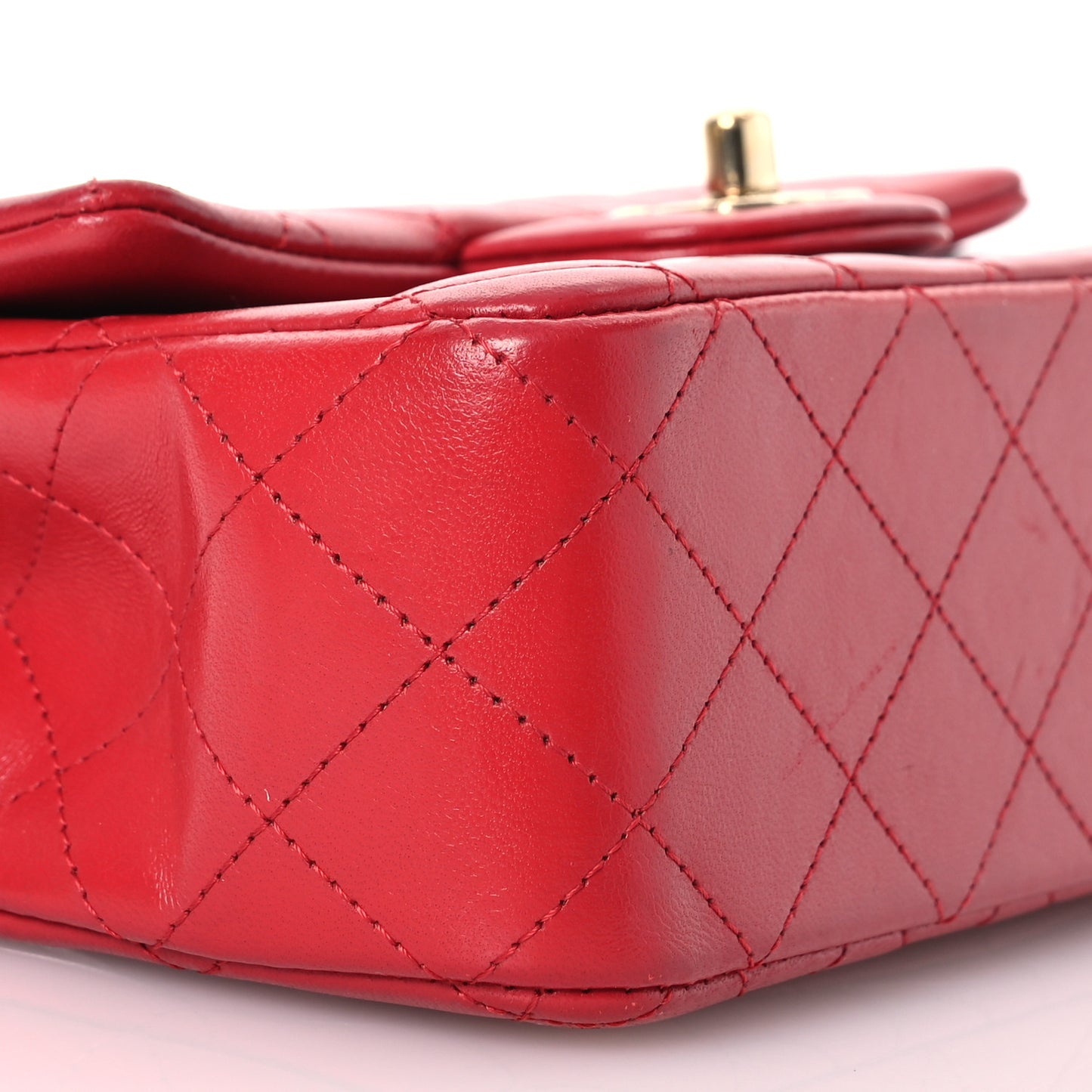 Lambskin Quilted Mini Top Handle Rectangular Flap Red