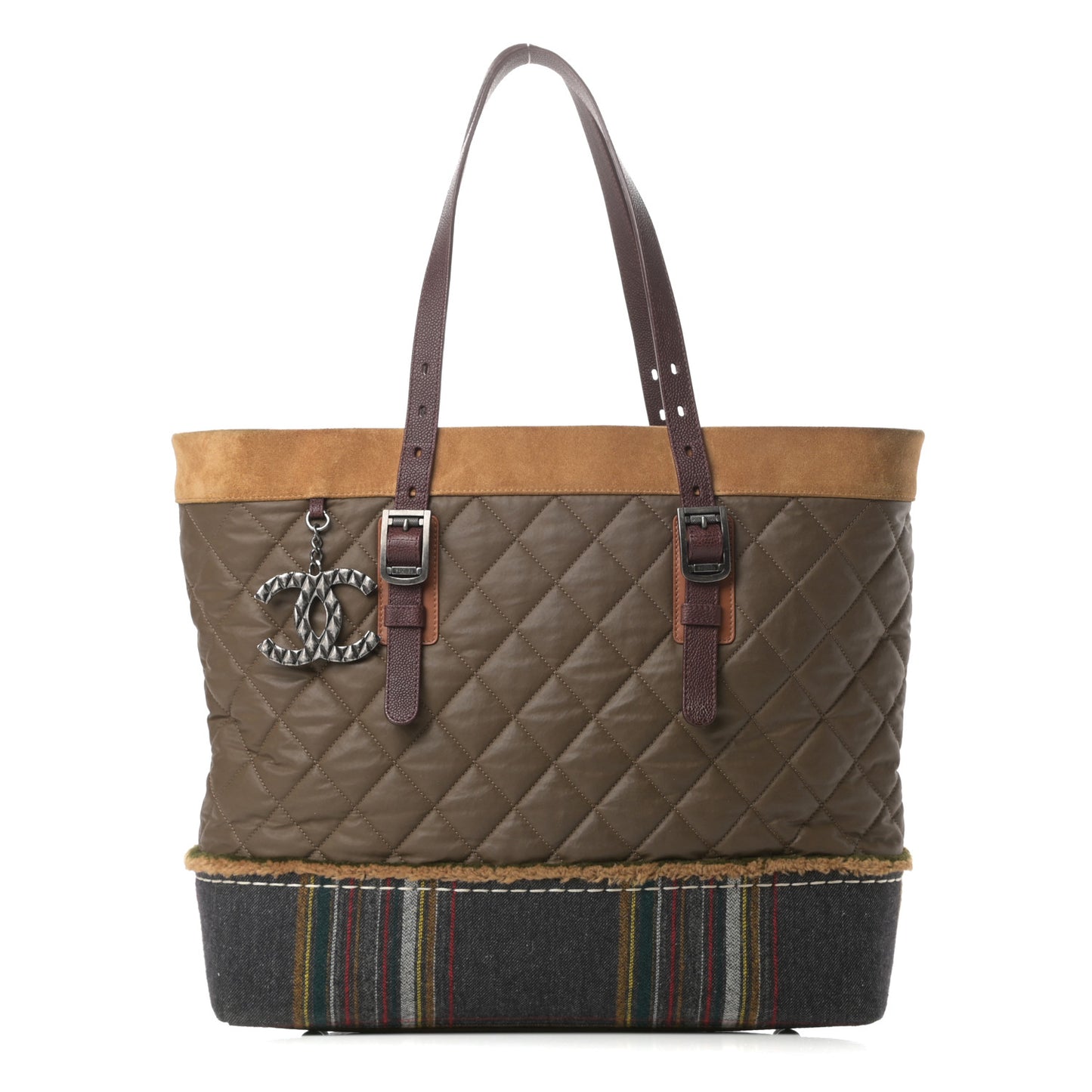 Coated Canvas Quilted Paris Edinburgh Tote Green Brown Multicolor