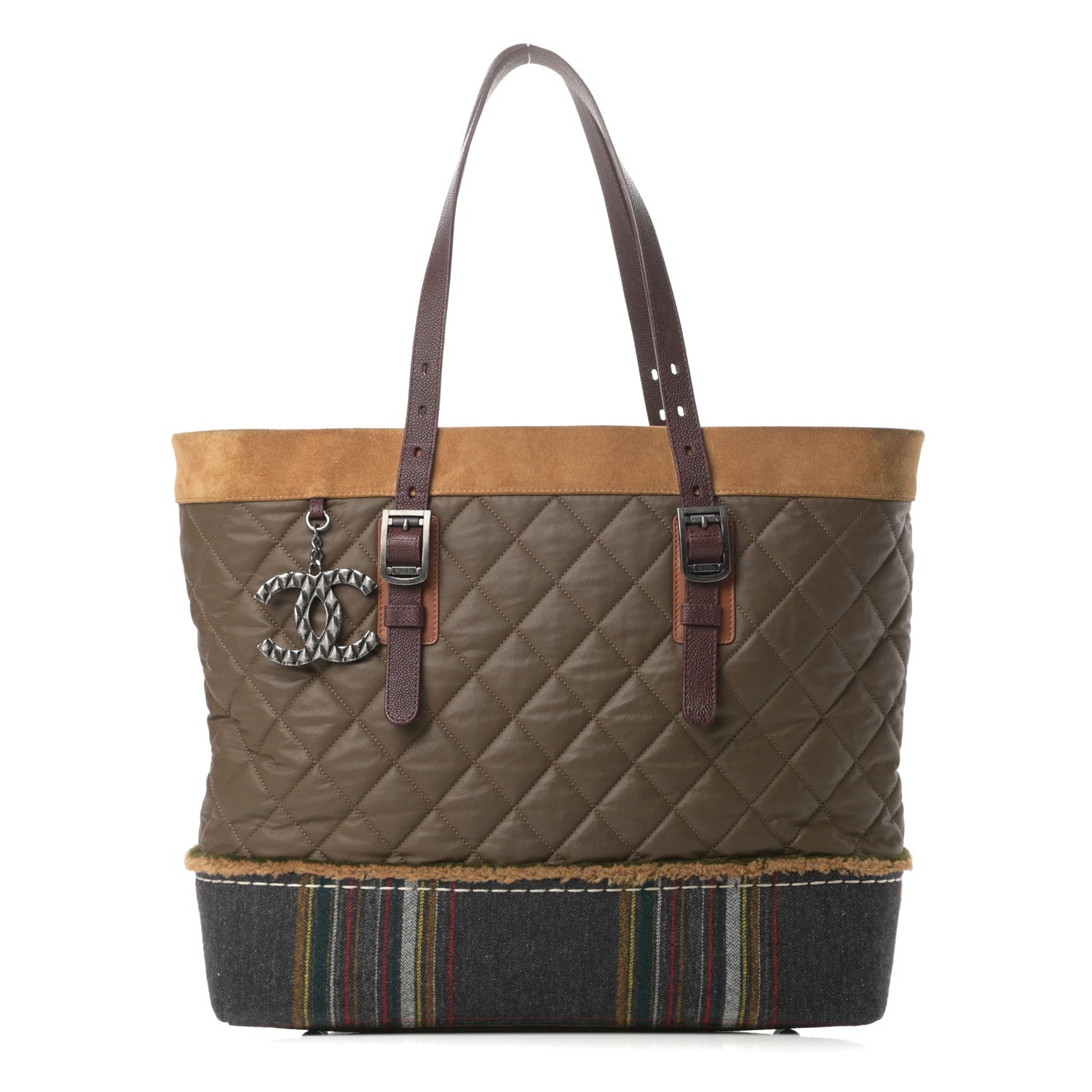 Chanel Coated Canvas Quilted Paris Edinburgh Tote Green Brown Multicolor 1 of 12