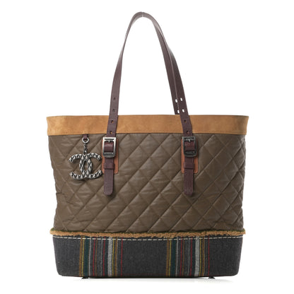 Chanel Coated Canvas Quilted Paris Edinburgh Tote Green Brown Multicolor 1 of 12