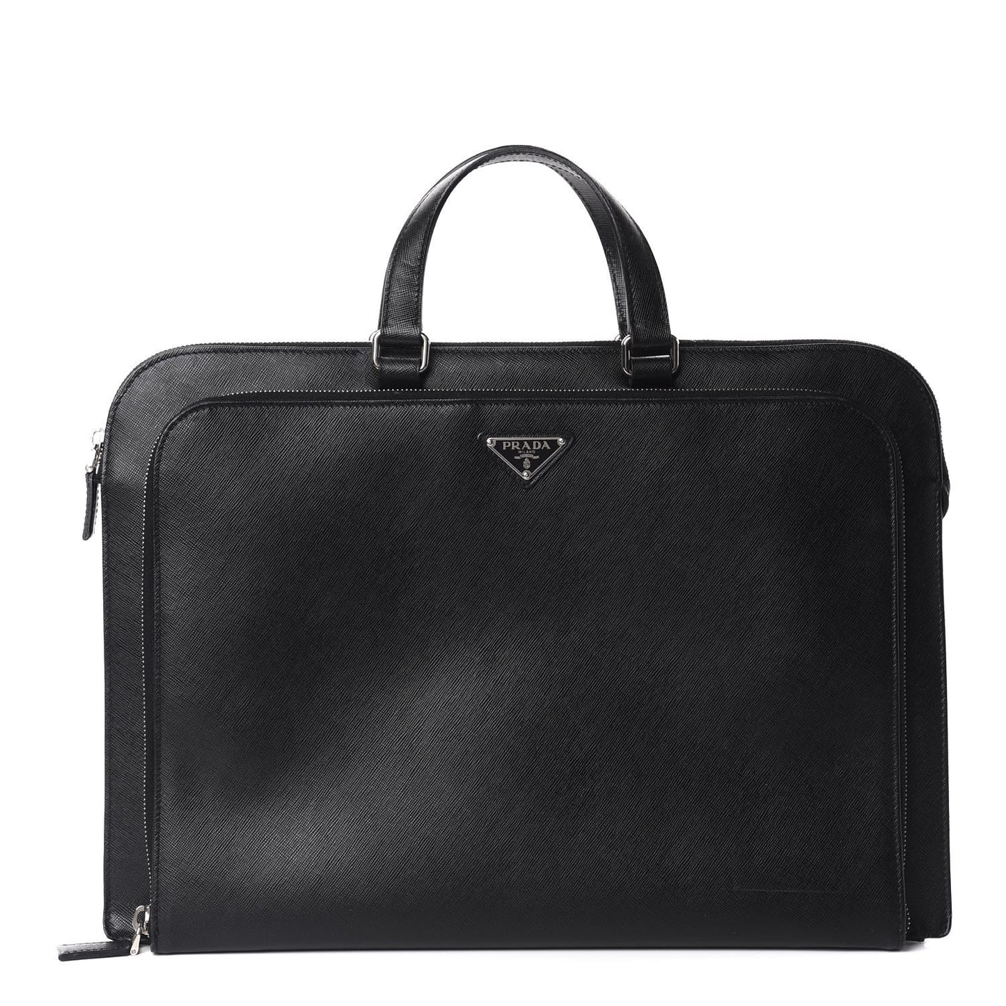 Saffiano Cuir Front Zip Pocket Briefcase Black