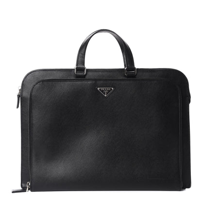 Prada Saffiano Cuir Front Zip Pocket Briefcase Black 1 of 9