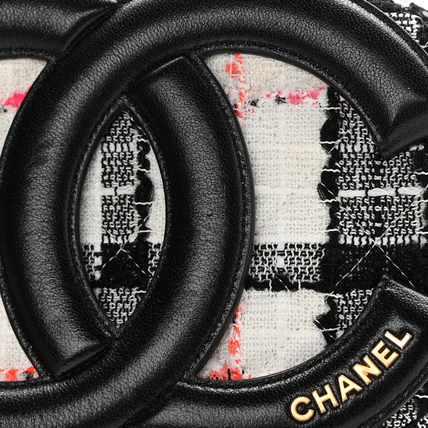 Tweed Lambskin Quilted Coco Midnight Camera Case White Black Multicolor