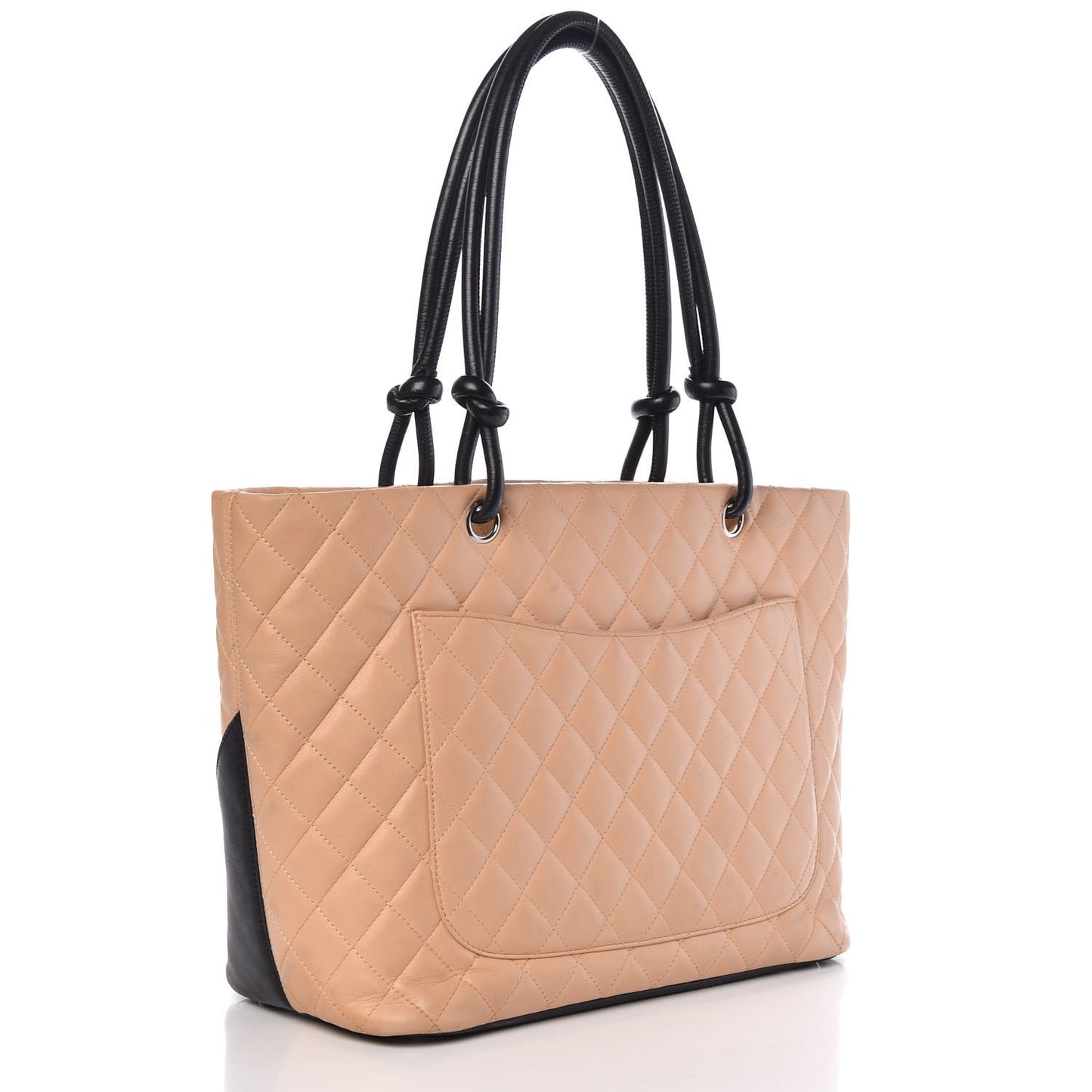 Calfskin Quilted Large Cambon Tote Beige Black